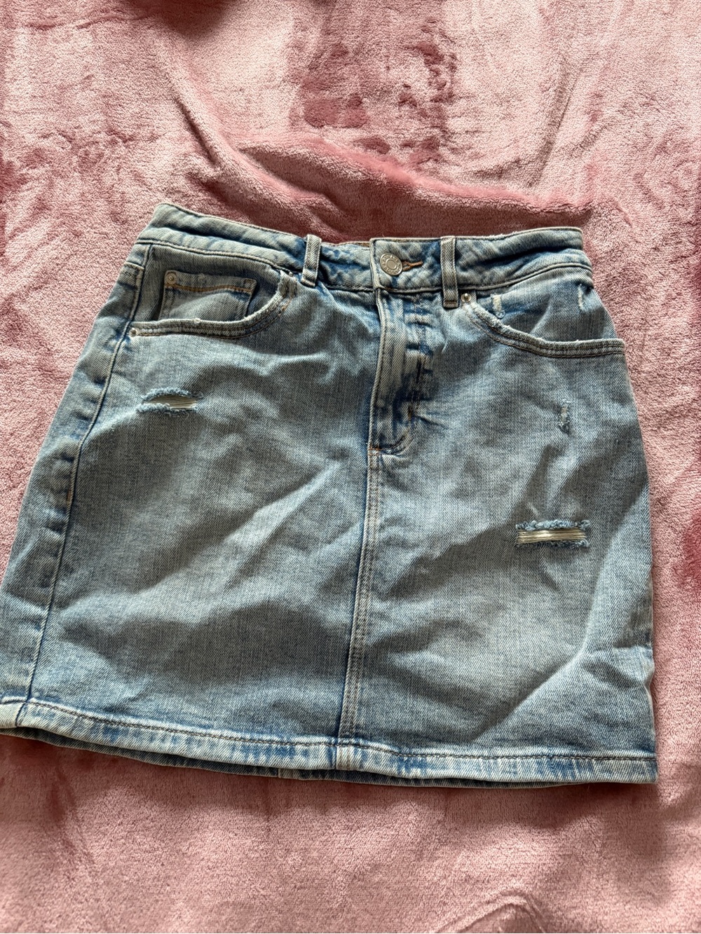 Garage Light Blue Distressed Denim Mini Skirt